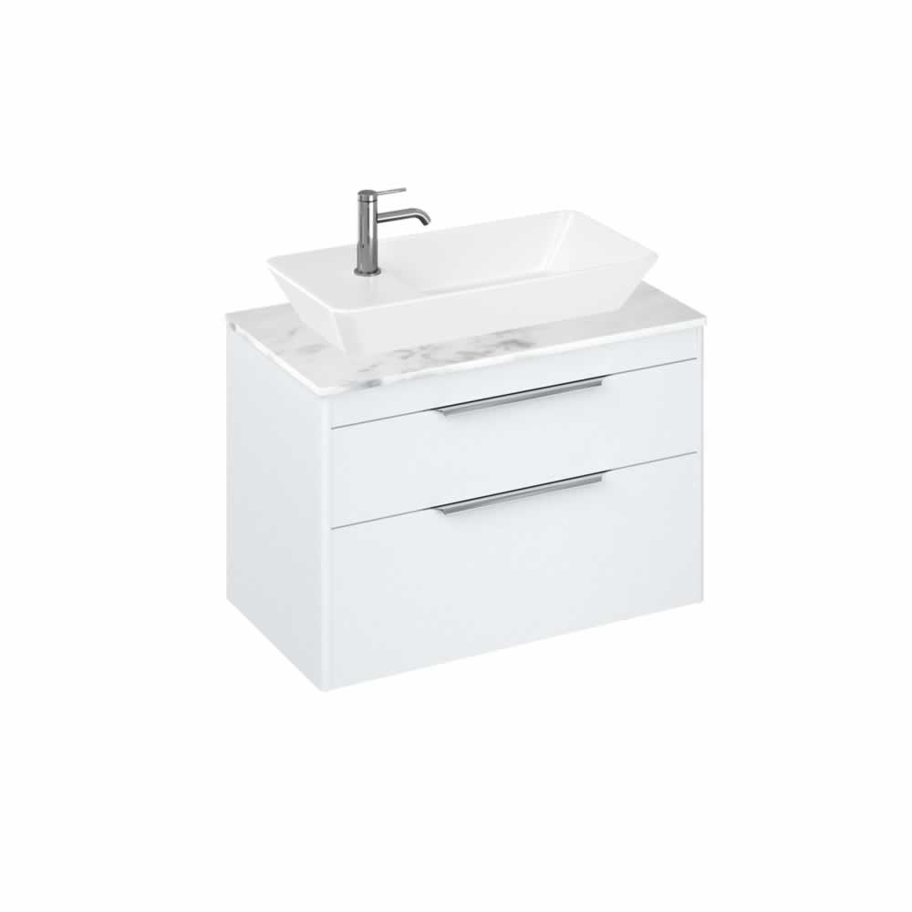 Shoreditch 85cm double drawer Matt White with Carrara White Worktop and Yacht Countertop Basin